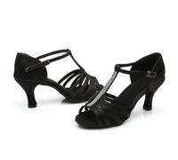 Hixingo Chaussures de Danse Latine Femme 5CM, Bout Ouver Chaussures de Danse de Salon Femme pour Salsa Bachata, Jazz, Latin, Standard, Rumba, Cha Cha (227 Noir,34)