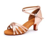 Hixingo Chaussures de Danse Latine Femme 5CM, Bout Ouver Chaussures de Danse de Salon Femme pour Salsa Bachata, Jazz, Latin, Standard, Rumba, Cha Cha (313 Go Or Rose,38)