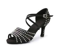 Hixingo Chaussures de Danse Latine Femme 7.5CM, Bout Ouver Chaussures de Danse de Salon Femme pour Salsa Bachata, Jazz, Latin, Standard, Rumba, Cha Cha (2873 Noir,38)