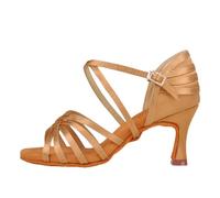 Hixingo Chaussures de Danse Latine Femme 7.5CM, Bout Ouver Chaussures de Danse de Salon Femme pour Salsa Bachata, Jazz, Latin, Standard, Rumba, Cha Cha (SD15 Champagne,35)