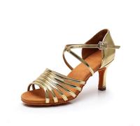 Hixingo Chaussures de Danse Latine Femme 7.5CM, Bout Ouver Chaussures de Danse de Salon Femme pour Salsa Bachata, Jazz, Latin, Standard, Rumba, Cha Cha (1202 Or 1,40)