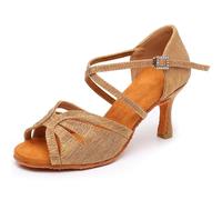 Hixingo Chaussures de Danse Latine Femme 7.5CM, Bout Ouver Chaussures de Danse de Salon Femme pour Salsa Bachata, Jazz, Latin, Standard, Rumba, Cha Cha (6782 Marron,36)