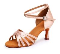 Hixingo Chaussures de Danse Latine Femme 7CM, Bout Ouver Chaussures de Danse de Salon Femme pour Salsa Bachata, Jazz, Latin, Standard, Rumba, Cha Cha (313 Go Or Rose,41)