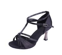 Hixingo Chaussures de Danse Latine Femme 7CM, Bout Ouver Chaussures de Danse de Salon Femme pour Salsa Bachata, Jazz, Latin, Standard, Rumba, Cha Cha (809 Noir,38)