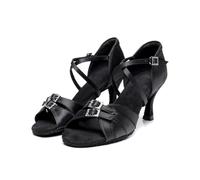 Hixingo Chaussures de Danse Latine Femme 7CM, Bout Ouver Chaussures de Danse de Salon Femme pour Salsa Bachata, Jazz, Latin, Standard, Rumba, Cha Cha (SK30 Noir,37)