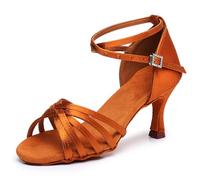 Hixingo Chaussures de Danse Latine Femme 7CM, Bout Ouver Chaussures de Danse de Salon Femme pour Salsa Bachata, Jazz, Latin, Standard, Rumba, Cha Cha (313 Go Bronze,40)