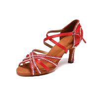 Hixingo Chaussures de Danse Latine Femme 7CM, Bout Ouver Chaussures de Danse de Salon Femme pour Salsa Bachata, Jazz, Latin, Standard, Rumba, Cha Cha (LH-59 Rouge,38)