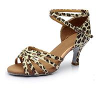 Hixingo Chaussures de Danse Latine Femme 7CM, Bout Ouver Chaussures de Danse de Salon Femme pour Salsa Bachata, Jazz, Latin, Standard, Rumba, Cha Cha (8028 imprimé léopard,38)
