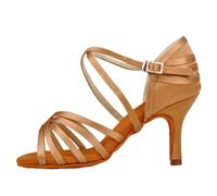 Hixingo Chaussures de Danse Latine Femme 8.5CM, Bout Ouver Chaussures de Danse de Salon Femme pour Salsa Bachata, Jazz, Latin, Standard, Rumba, Cha Cha (SD15 Champagne,36)