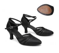 Hixingo Chaussures de Danse Latine Femme Bout Fermé avec Talon 3,5 cm,Chaussures De Salsa Tango Valse Fête Sociale pour Latin/National Mark/Cha Cha/Rumba (Noir,39)