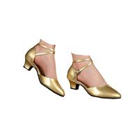 Hixingo Chaussures de Danse Latine Femme Bout Fermé avec Talon 3,5cm,Chaussures De Salsa Tango Valse Fête Sociale pour Latin/National Mark/Cha Cha/Rumba (Or,42)