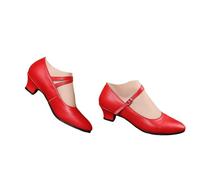 Hixingo Chaussures de Danse Latine Femme Bout Fermé avec Talon 3,5cm,Chaussures De Salsa Tango Valse Fête Sociale pour Latin/National Mark/Rumba/Cha Cha (Rouge,41)