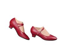 Hixingo Chaussures de Danse Latine Femme Bout Fermé avec Talon 3,5cm,Chaussures De Salsa Tango Valse Fête Sociale pour Latin/National Mark/Rumba/Cha Cha (Bordeaux,41)