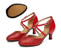 Hixingo Chaussures de Danse Latine Femme Bout Fermé avec Talon 5,5 cm,Chaussures De Salsa Tango Valse Fête Sociale pour Latin/National Mark/Cha Cha/Rumba