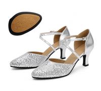 Hixingo Chaussures de Danse Latine Femme Bout Fermé avec Talon 5,5 cm,Chaussures De Salsa Tango Valse Fête Sociale pour Latin/National Mark/Cha Cha/Rumba