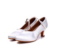 Hixingo Chaussures de Danse Latine Femme Bout Fermé avec Talon 5,5cm,Chaussures De Salsa Tango Valse Fête Sociale pour Latin/National Mark/Cha Cha/Rumba -Modèle M3525 (Blanc,35)