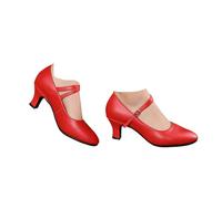 Hixingo Chaussures de Danse Latine Femme Bout Fermé avec Talon 5,5cm,Chaussures De Salsa Tango Valse Fête Sociale pour Latin/National Mark/Rumba/Cha Cha (Rouge,35)
