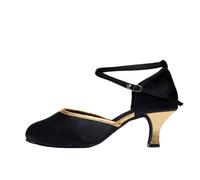 Hixingo Chaussures de Danse Latine Femme Bout Fermé avec Talon 5cm,Chaussures De Salsa Tango Valse Fête Sociale pour Latin/National Mark/Cha Cha/Rumba -Modèle M3508 (Or Noir,38)