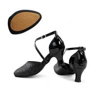 Hixingo Chaussures de Danse Latine Femme Bout Fermé avec Talon 7 cm,Chaussures De Salsa Tango Valse Fête Sociale pour Latin/National Mark/Cha Cha/Rumba (115 Noir,34)
