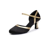 Hixingo Chaussures de Danse Latine Femme Bout Fermé avec Talon 7cm,Chaussures De Salsa Tango Valse Fête Sociale pour Latin/National Mark/Cha Cha/Rumba -Modèle M3505 (Noir,36)