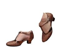 Hixingo Chaussures de Danse Latine Femme Bout Fermé Talon 3,5cm,Chaussures De Salsa Tango Valse Fête Sociale pour Jazz/Latin/National Mark/Rumba/Cha Cha (D309 Café,42)