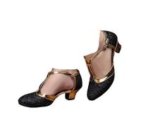Hixingo Chaussures de Danse Latine Femme Bout Fermé Talon 3,5cm,Chaussures De Salsa Tango Valse Fête Sociale pour Jazz/Latin/National Mark/Rumba/Cha Cha (D309 Noir,34)