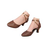 Hixingo Chaussures de Danse Latine Femme Bout Fermé Talon 5,5cm,Chaussures De Salsa Tango Valse Fête Sociale pour Jazz/Latin/National Mark/Rumba/Cha Cha (D117 Marron,36)