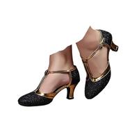 Hixingo Chaussures de Danse Latine Femme Bout Fermé Talon 5,5cm,Chaussures De Salsa Tango Valse Fête Sociale pour Jazz/Latin/National Mark/Rumba/Cha Cha (D309 Noir,39)