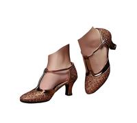 Hixingo Chaussures de Danse Latine Femme Bout Fermé Talon 5,5cm,Chaussures De Salsa Tango Valse Fête Sociale pour Jazz/Latin/National Mark/Rumba/Cha Cha (D309 Café,42)