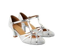 Hixingo Chaussures de Danse Latine Femme Bout Fermé Talon 5 cm,Chaussures De Salsa Tango Valse Fête Sociale pour Jazz/Latin/National Mark/Rumba/Cha Cha (511 Argent,36)