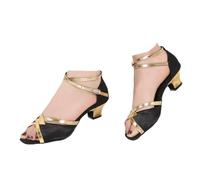 Hixingo Chaussures de Danse Latine Femme Bout Ouvert Talon 3.5cm,Chaussures De Salsa Tango Valse Fête Sociale pour Jazz/Latin/National Mark/Rumba/Cha Cha (Noir,35)