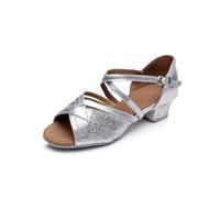 Hixingo Chaussures de Danse Latine Femme Bout Ouvert Talon 3cm,Chaussures De Salsa Tango Valse Fête Sociale pour Jazz/Latin/National Mark/Rumba/Cha Cha -Modèle L1007 (Argent,38)