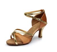 Hixingo Chaussures de Danse Latine Femme Bout Ouvert Talon 5cm,Chaussures De Salsa Tango Valse Fête Sociale pour Jazz/Latin/Standard/Rumba/Cha Cha (Marron,41)