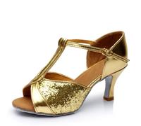Hixingo Chaussures de Danse Latine Femme Bout Ouvert Talon 5cm,Chaussures De Salsa Tango Valse Fête Sociale pour Jazz/Latin/Standard/Rumba/Cha Cha,Style 808 (Paillettes dorées,42)