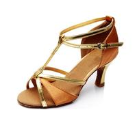 Hixingo Chaussures de Danse Latine Femme Bout Ouvert Talon 5cm,Chaussures De Salsa Tango Valse Fête Sociale pour Jazz/Latin/Standard/Rumba/Cha Cha (Marron 2,38)
