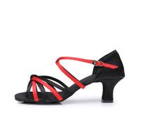 Hixingo Chaussures de Danse Latine Femme Bout Ouvert Talon 5cm,Chaussures De Salsa Tango Valse Fête Sociale pour Jazz/Latin/National Mark/Rumba/Cha Cha -Modèle L300 (Rouge et Noir,40)