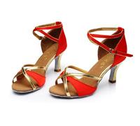 Hixingo Chaussures de Danse Latine Femme Bout Ouvert Talon 5cm,Chaussures De Salsa Tango Valse Fête Sociale pour Jazz/Latin/Standard/Rumba/Cha Cha (Rouge,38)