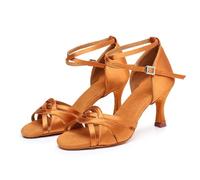 Hixingo Chaussures de Danse Latine Femme Bout Ouvert Talon 7,5cm,Chaussures De Salsa Tango Valse Fête Sociale pour Jazz/Latin/National Mark/Rumba/Cha Cha -Style 901 (Marron,38)