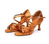 Hixingo Chaussures de Danse Latine Femme Bout Ouvert Talon 7,5cm,Chaussures De Salsa Tango Valse Fête Sociale pour Jazz/Latin/National Mark/Rumba/Cha Cha -Modèle 901 (Marron,37)