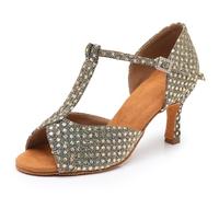 Hixingo Chaussures de Danse Latine Femme Bout Ouvert Talon 7.5cm,Chaussures De Salsa Tango Valse Fête Sociale pour Jazz/Latin/Standard/Rumba/Cha Cha (Brun,38)