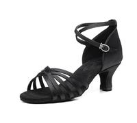 Hixingo Chaussures de Danse Latine Femme Bout Ouvert Talon 7,5cm,Chaussures De Salsa Tango Valse Fête Sociale pour Jazz/Latin/National Mark/Rumba/Cha Cha (Noir,38)