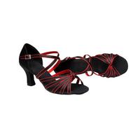 Hixingo Chaussures de Danse Latine Femme Bout Ouvert Talon 7cm,Chaussures De Salsa Tango Valse Fête Sociale pour Jazz/Latin/National Mark/Rumba/Cha Cha -Modèle L300 (Rotschwarz,39)