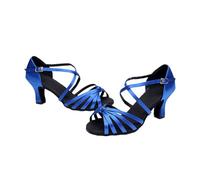 Hixingo Chaussures de Danse Latine Femme Bout Ouvert Talon 7cm,Chaussures De Salsa Tango Valse Fête Sociale pour Jazz/Latin/National Mark/Rumba/Cha Cha -Modèle L300 (Bleu,37)