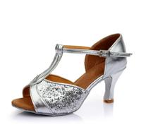 Hixingo Chaussures de Danse Latine Femme Bout Ouvert Talon 7cm,Chaussures De Salsa Tango Valse Fête Sociale pour Jazz/Latin/Standard/Rumba/Cha Cha,Style 808 (Paillettes argentées,42)