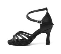 Hixingo Chaussures de Danse Latine Femme Bout Ouvert Talon 8.5cm,Chaussures De Salsa Tango Valse Fête Sociale pour Jazz/Latin/Standard/Rumba/Cha Cha (Noir/Soie,35)