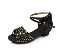 Hixingo Chaussures de Danse Latine Femme Talon 3 cm, Bout Ouver Chaussures de Danse de Salon Latine Heels Femme Pieds Larges Grand Confort pour Salsa, Jazz, Standard (F30 Noir Or,38)