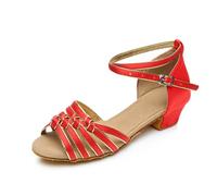 Hixingo Chaussures de Danse Latine Femme Talon 3 cm, Bout Ouver Chaussures de Danse de Salon Latine Heels Femme Pieds Larges Grand Confort pour Salsa, Jazz, Standard (F30 Rouge Or,36)