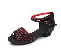 Hixingo Chaussures de Danse Latine Femme Talon 3 cm, Bout Ouver Chaussures de Danse de Salon Latine Heels Femme Pieds Larges Grand Confort pour Salsa, Jazz, Standard (F30 Noir Rouge,41)