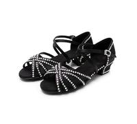 Hixingo Chaussures de Danse Latine Femme Talon 3cm, Strass Étincelants Bout Ouvert Chaussures de Danse de Salon Femme Tango Valse Fête pour Jazz Latin Standard Rumba Cha Cha (Noir,36)