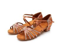 Hixingo Chaussures de Danse Latine Femme Talon 3cm, Strass Étincelants Bout Ouvert Chaussures de Danse de Salon Femme Tango Valse Fête pour Jazz Latin Standard Rumba Cha Cha (Brun,34)